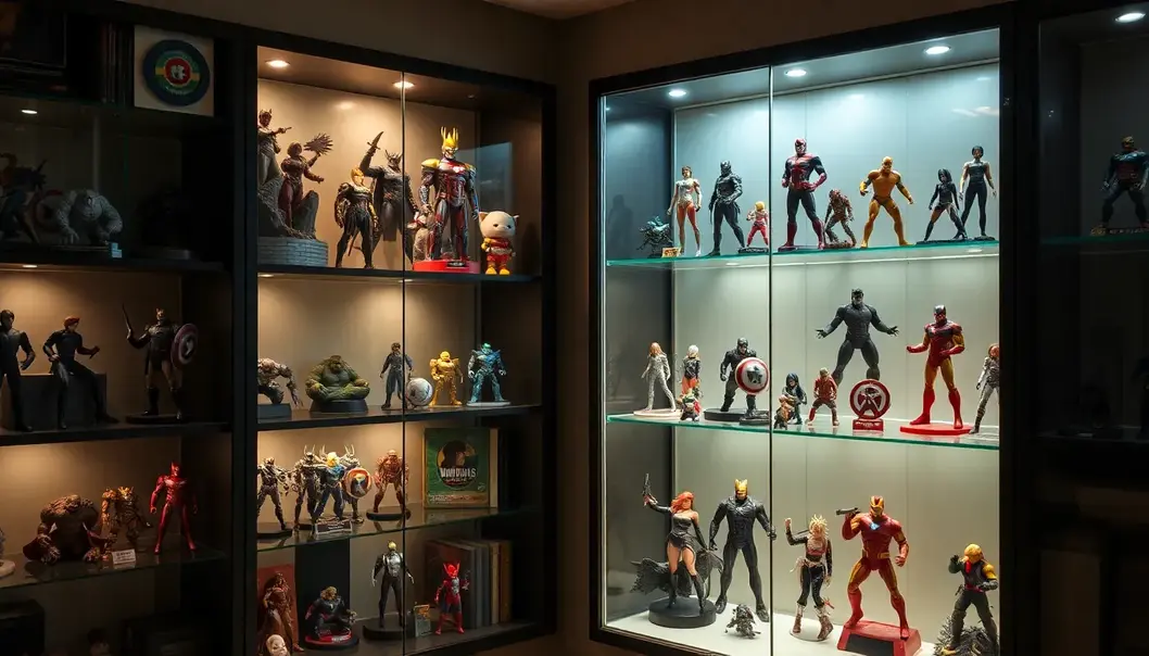 A teenager exploring diverse figure collections, from anime heroes to iconic movie characters.