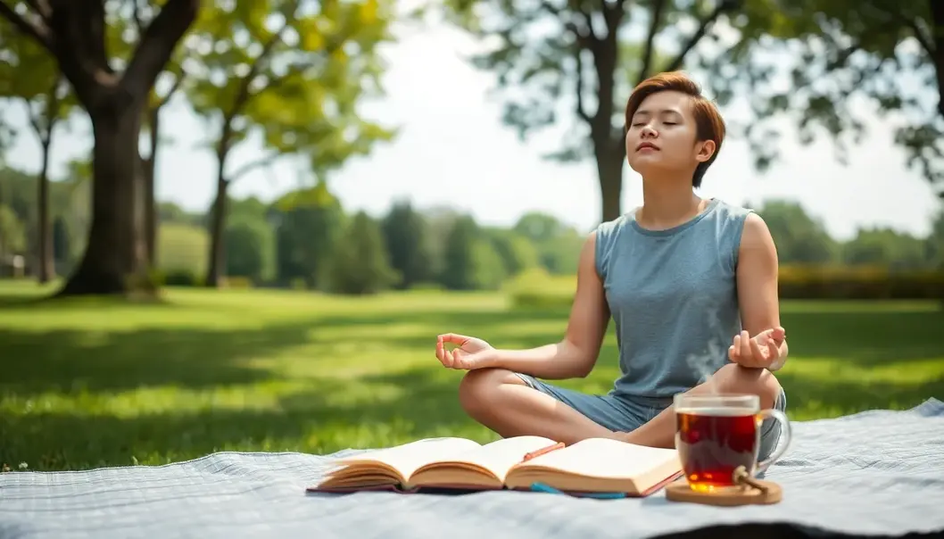 A young adult meditating in nature, embracing self-discovery.