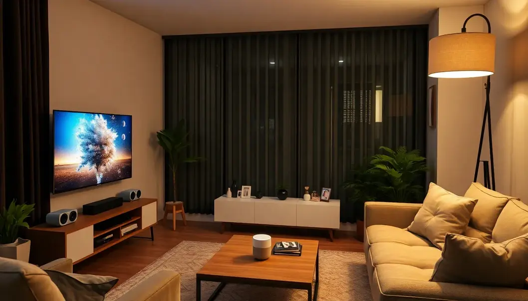 A living room showcasing various smart gadgets enhancing daily life convenience.